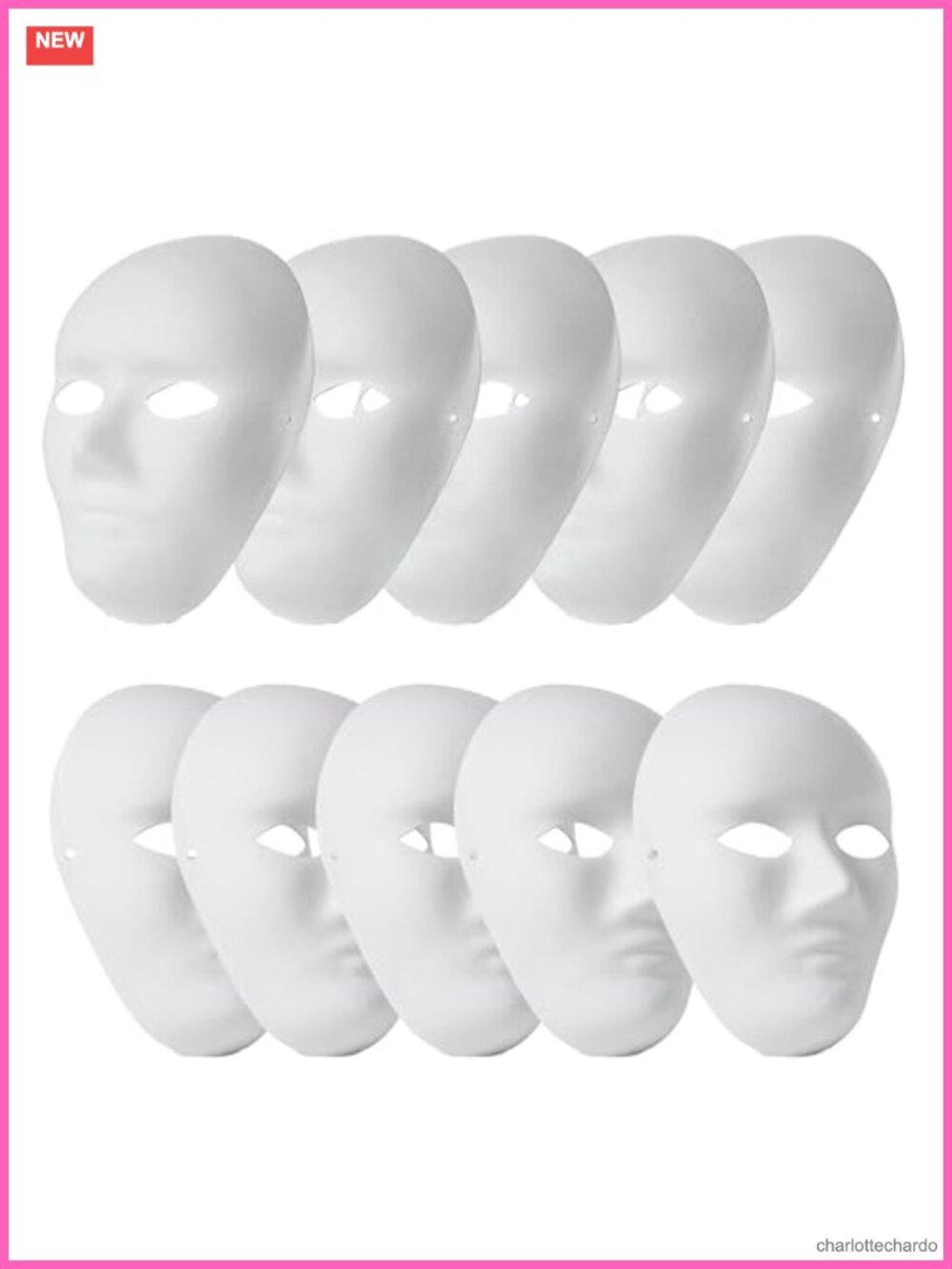10 Pcs DIY Full Face Masks Blank White Paper Mache Paintable Craft Masquerade